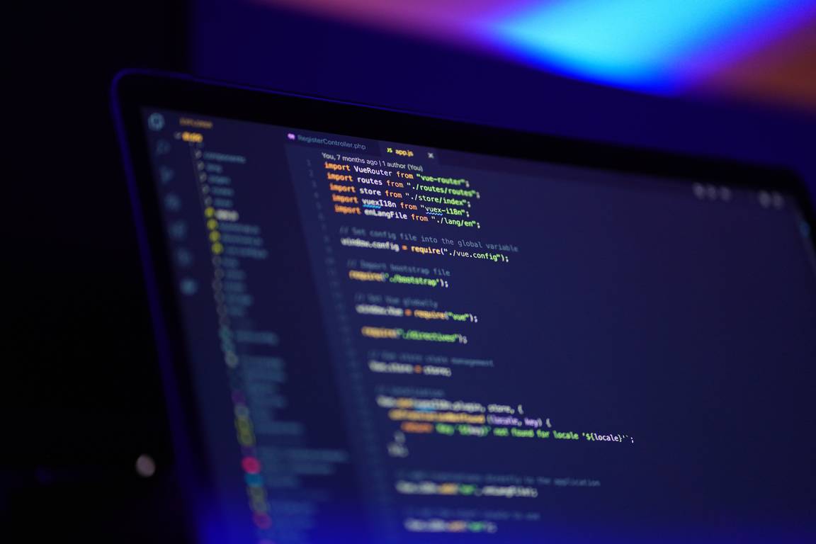 A photo of Vue.js code on a computer screen